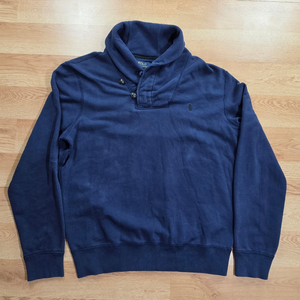 Polo Ralph Lauren Shawl Collar Sweatshirt Mens L Button Zip Fleece Navy Blue
